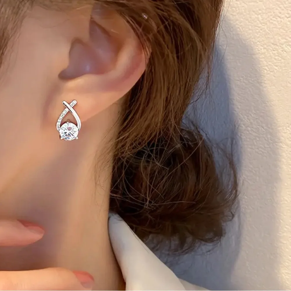 NEW Vintage Style Silver 925 Diamond Elegant Party Evening Stud Earrings